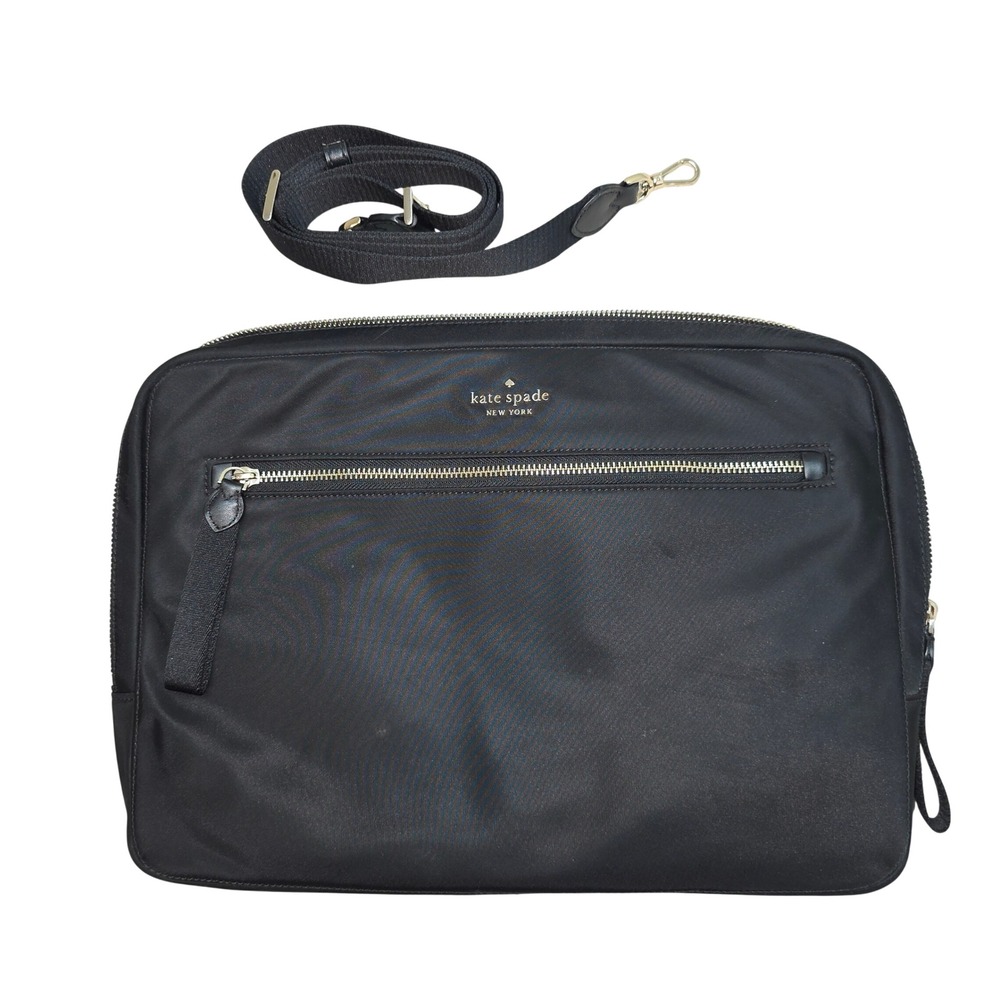 Kate Spade Black Nylon Laptop Bag Briefcase Crossbody Gold Hardware Tech Case
